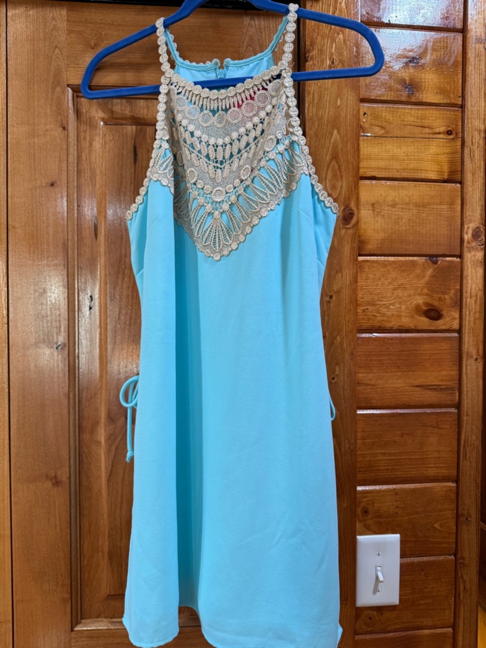 Lilly Pulitzer Aqua Halter Coverup with Cream Crochet Yoke